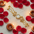 Kundan Meenakari Bracelet Watch - Marble with Rose Petals and Diyas