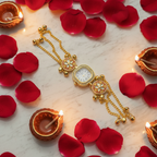 Kundan Meenakari Bracelet Watch - Marble with Rose Petals and Diyas