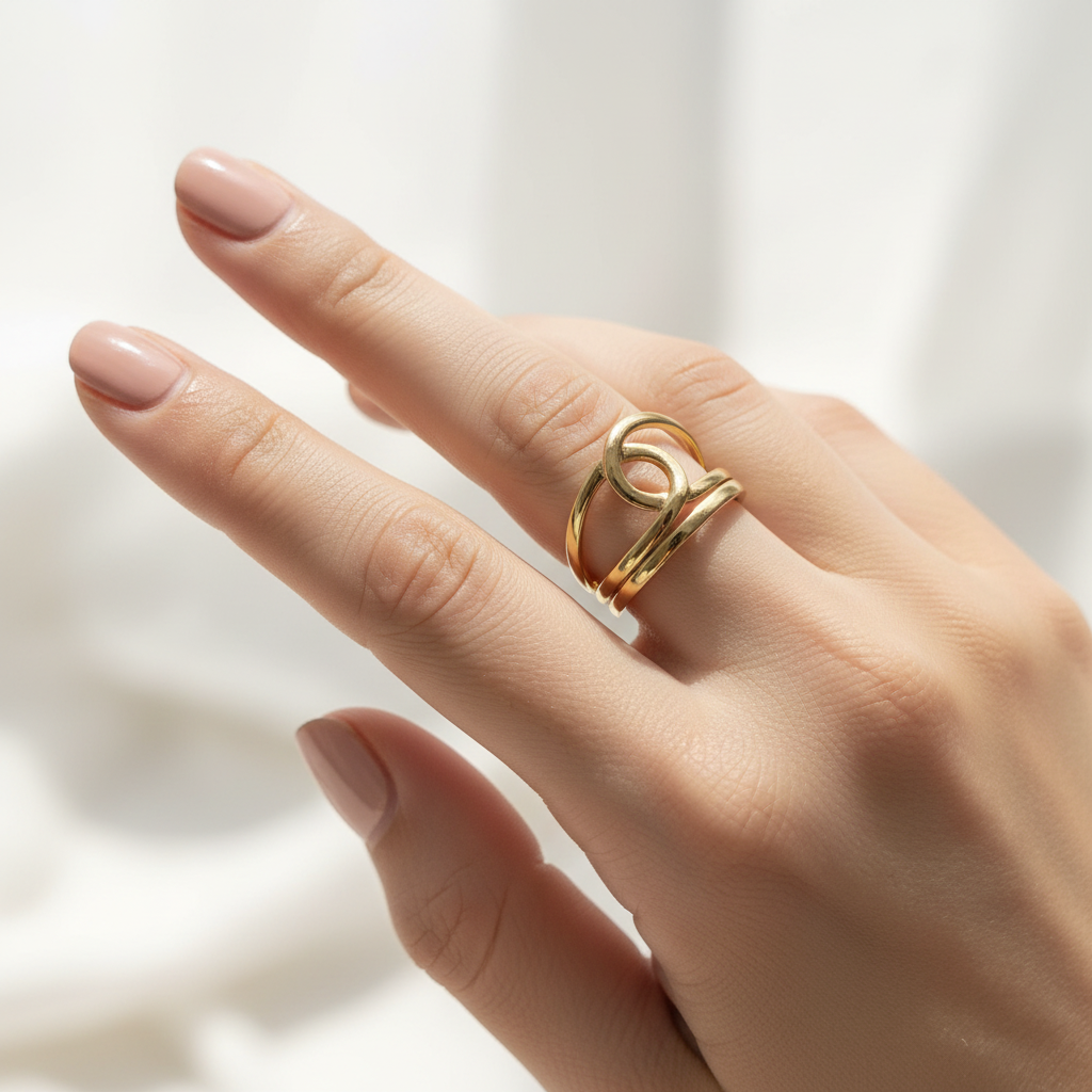 Gold Geometric Double Circle Wrap Adjustable Ring - Modern Statement Ring
