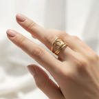 Gold Geometric Double Circle Wrap Adjustable Ring - Modern Statement Ring