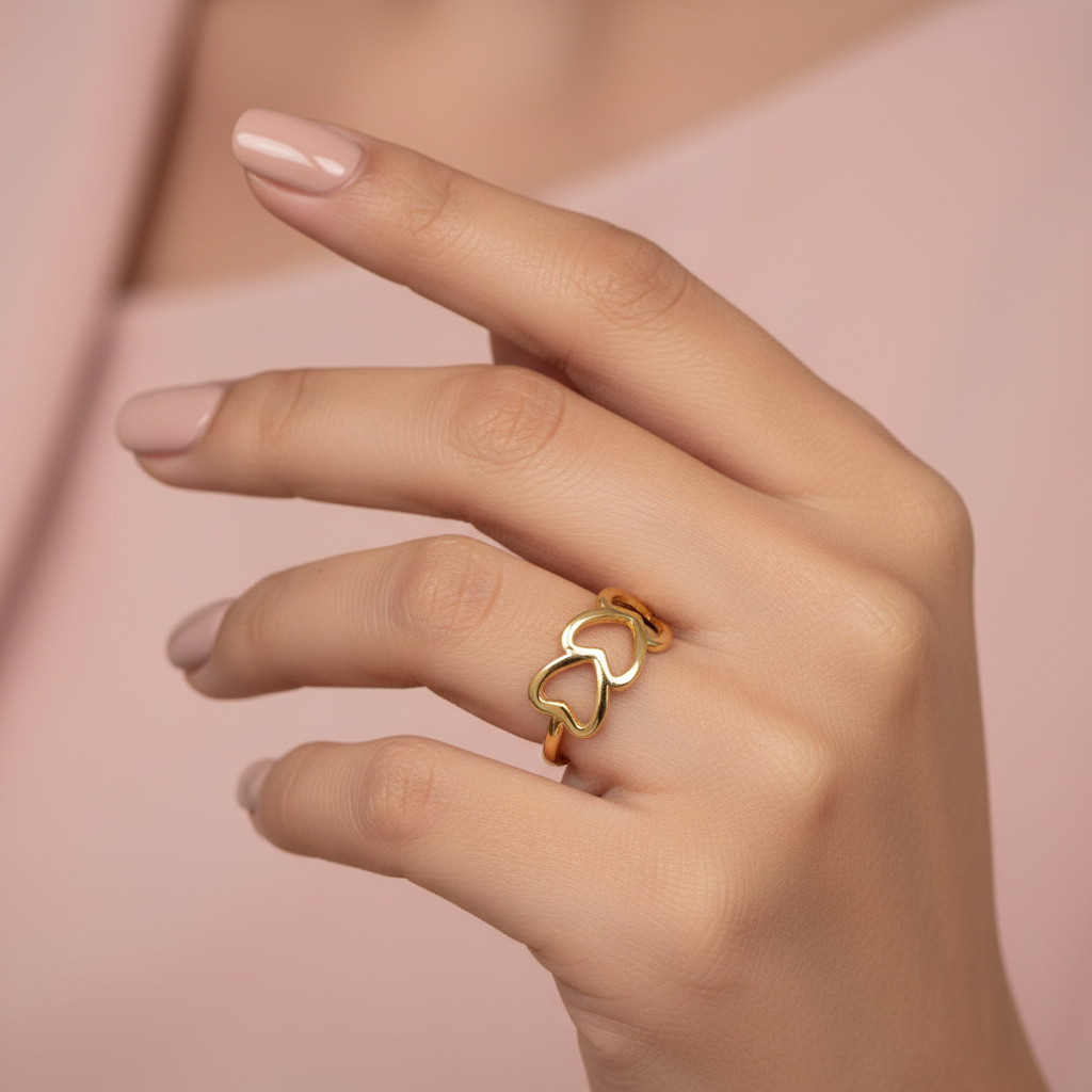 Gold Triple Open Heart Adjustable Ring - Romantic Linked Hearts Ring