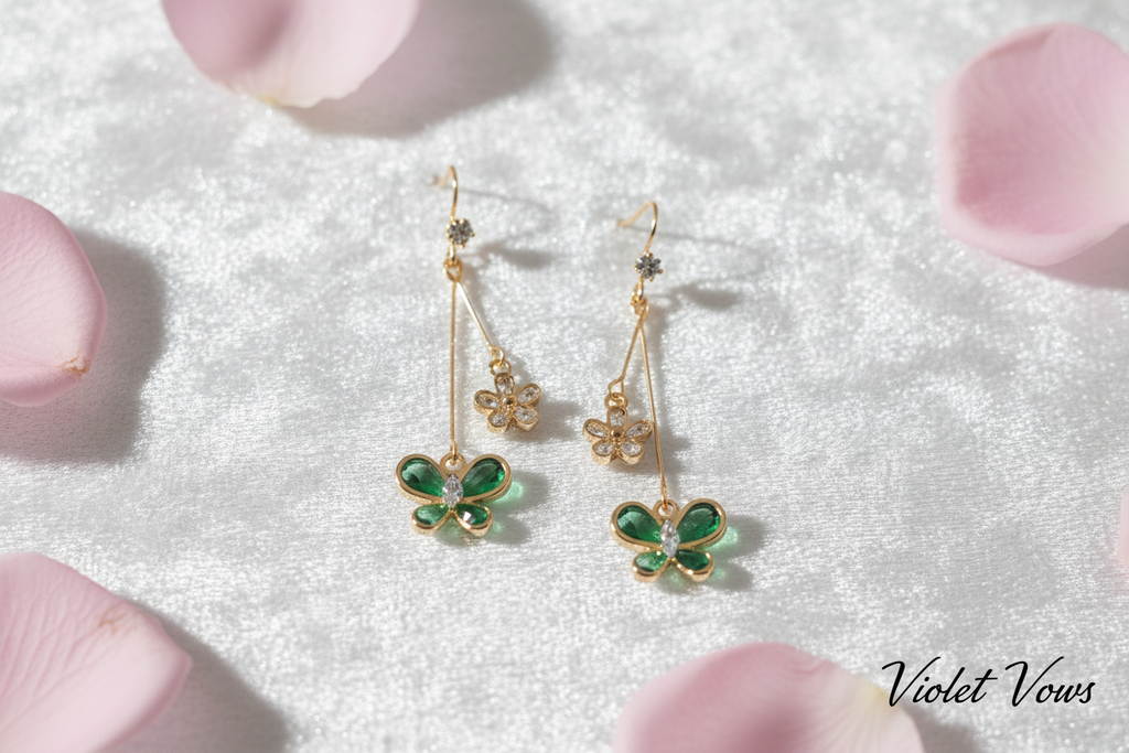 Green Butterfly Drop Earrings