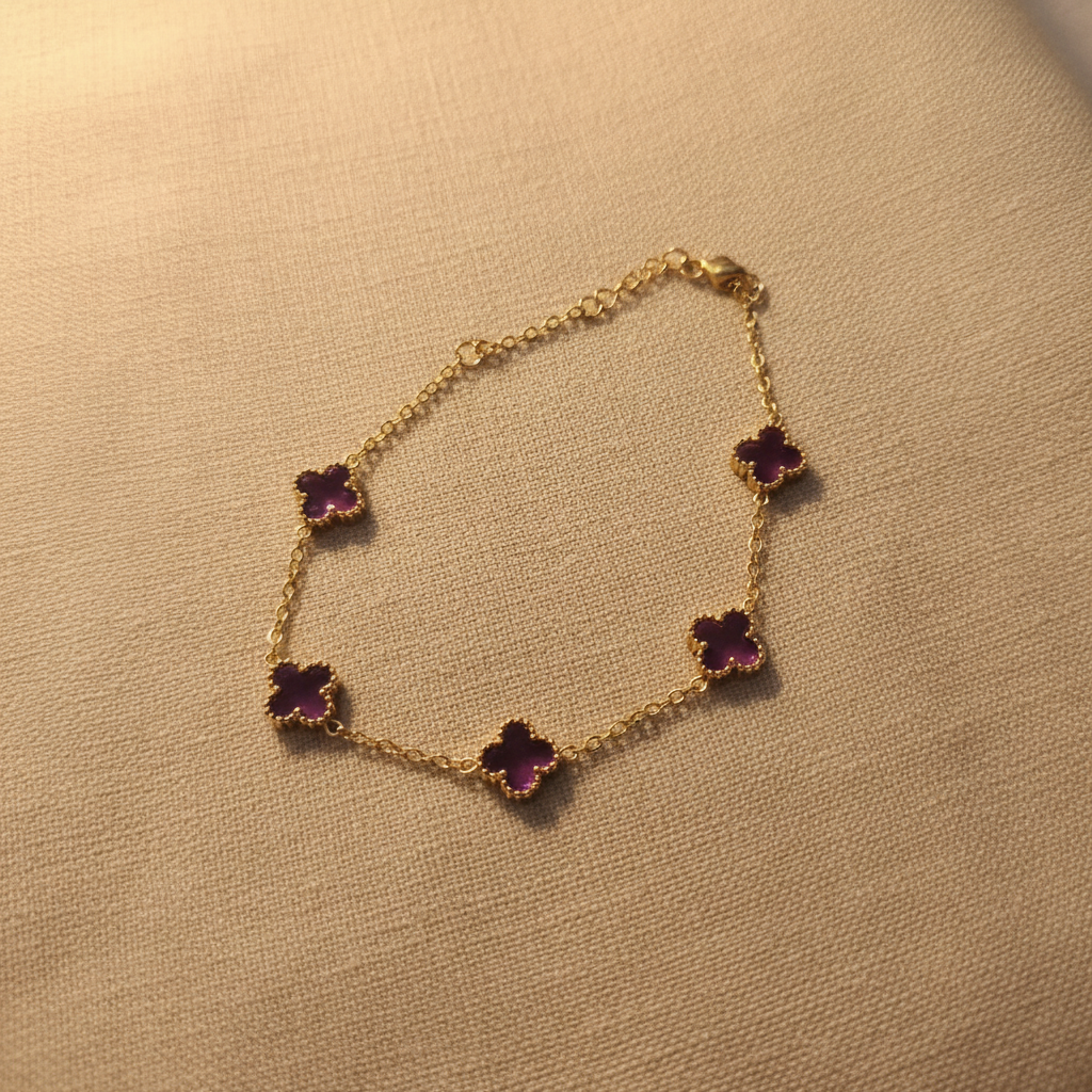 Purple Amethyst Clover Charm Bracelet