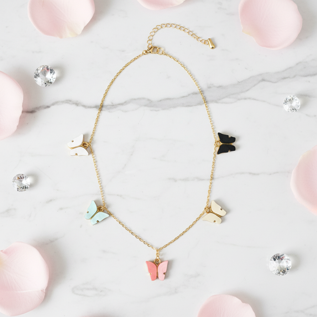 Multicolour Butterfly Charm Necklace – Gold Chain