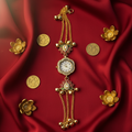 Lotus Meenakari Sunflower Bracelet Watch - Red Silk Bridal Flat Lay