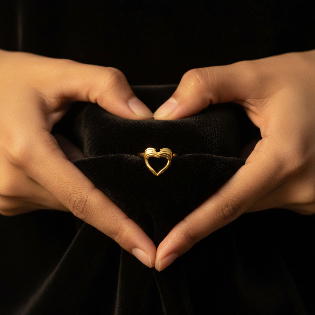 Gold Heart Hands Ring