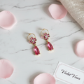 Ruby Pink Zircon Teardrop Drop Earrings | Floral CZ Gold