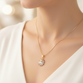 Gold Crystal Sunburst Pendant Necklace - Stainless Steel Gold Snake Chain