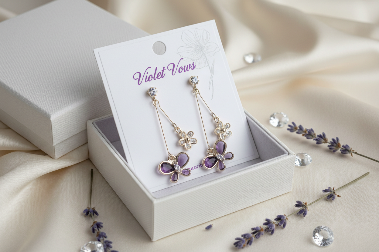 Purple Zircon Flower Drop Earrings