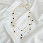 Gold 3-Layer Butterfly Chain Necklace - Black Enamel Butterfly Layered Necklace