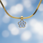 Light Blue Enamel Flower Pendant Necklace | Anti-Tarnish Gold Snake Chain