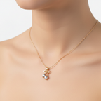 Gold Bow CZ Crystal Drop Necklace