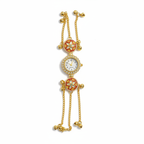 Red Kundan Filigree Sunflower Bracelet Watch - White Background Studio Shot