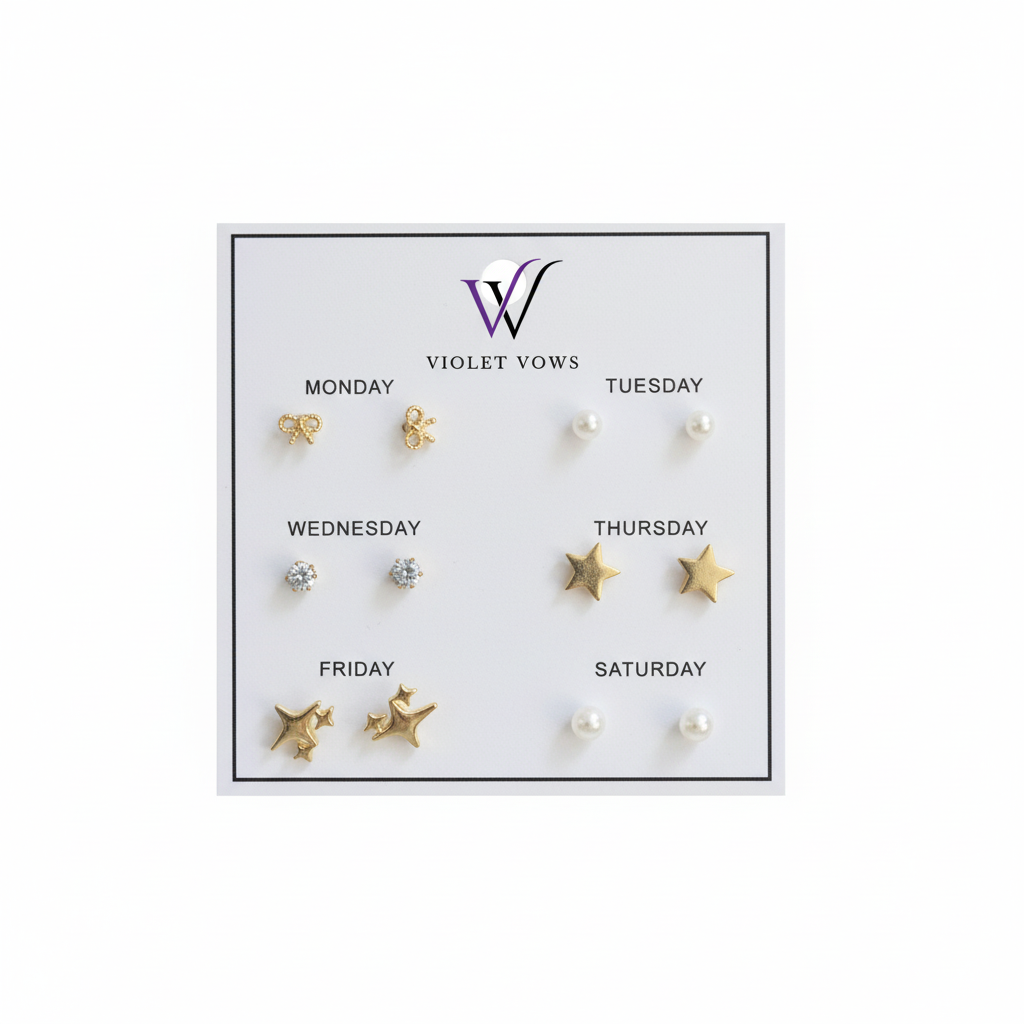 Weekday Earring Set - 6 Pairs (Bow & Stars)