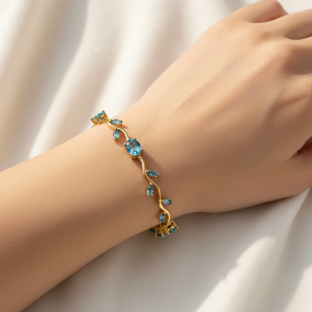 Aqua Blue Topaz Tulip Gemstone Bracelet