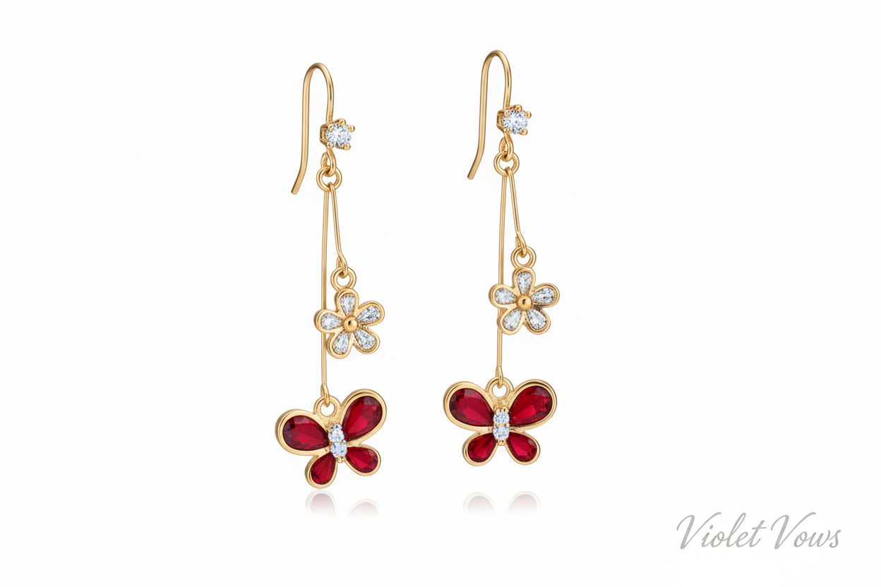 Red Butterfly Drop Earrings