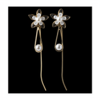 Gold Crystal Flower Pearl Drop Earrings