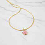Pink Enamel Daisy Flower Pendant Necklace | Anti-Tarnish Gold Snake Chain