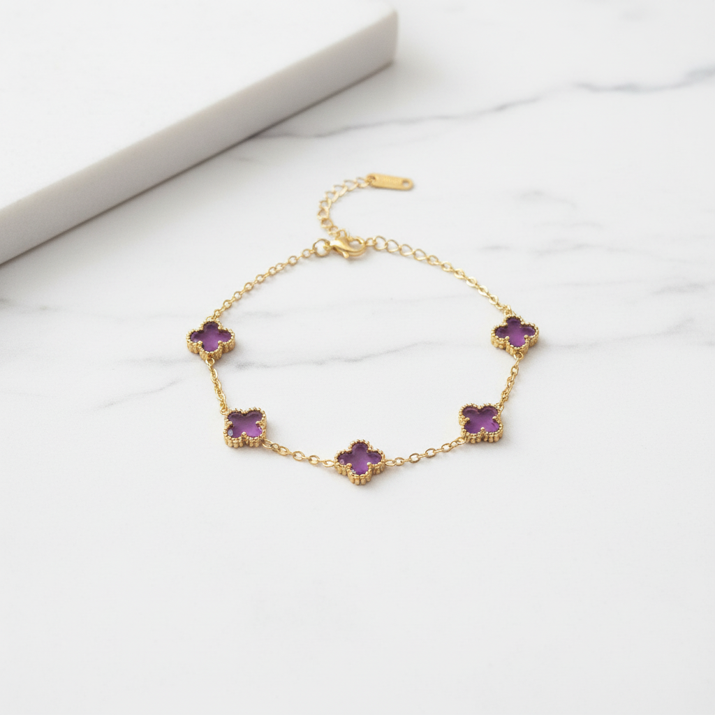 Purple Amethyst Clover Charm Bracelet