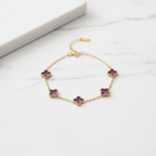 Purple Amethyst Clover Charm Bracelet