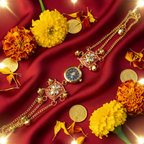 Red Meenakari Star Charm Bracelet Watch - Red Silk Festive Flat Lay