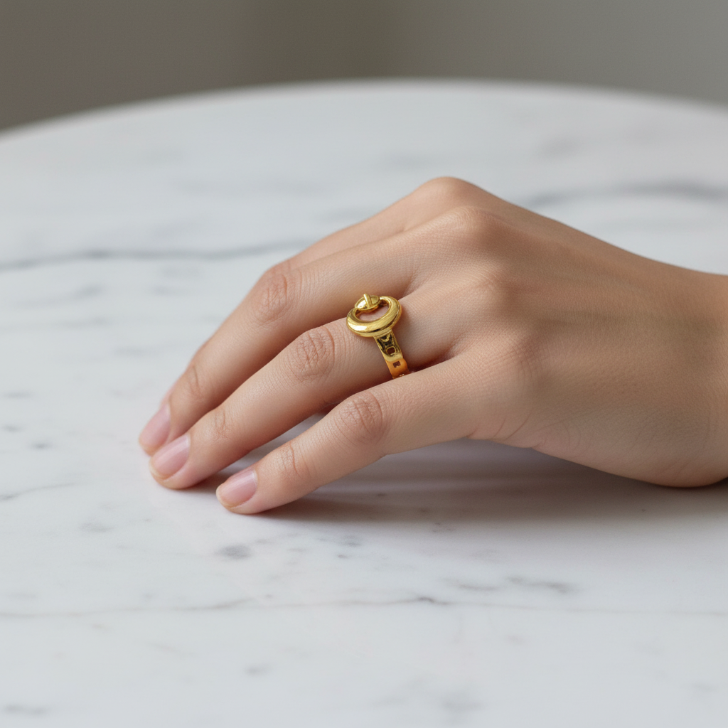Gold Belt-Buckle Open Cuff Ring | Anti-Tarnish