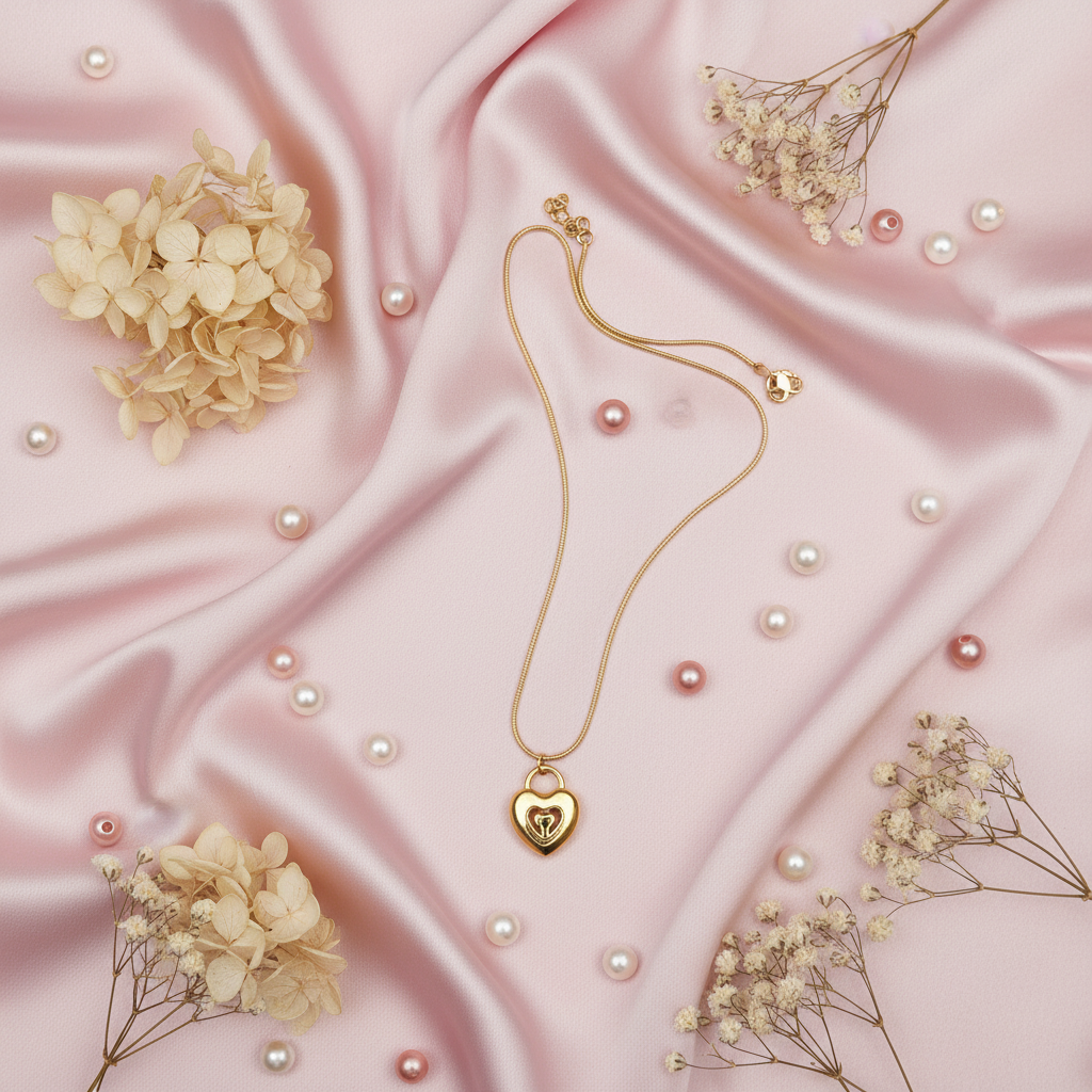 Gold Heart Locket Pendant Necklace - Stainless Steel Snake Chain