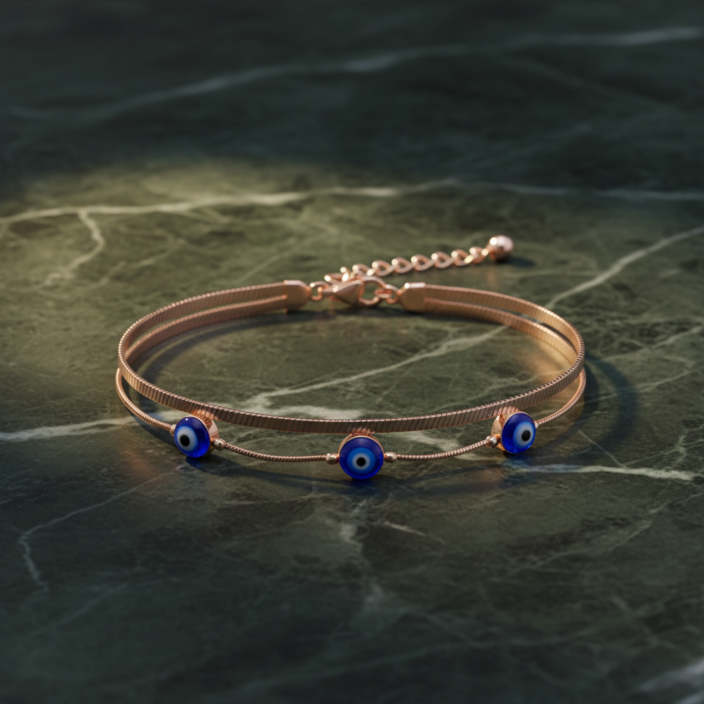 Evil Eye 2-in-1 Rose Gold Snake Chain Bracelet