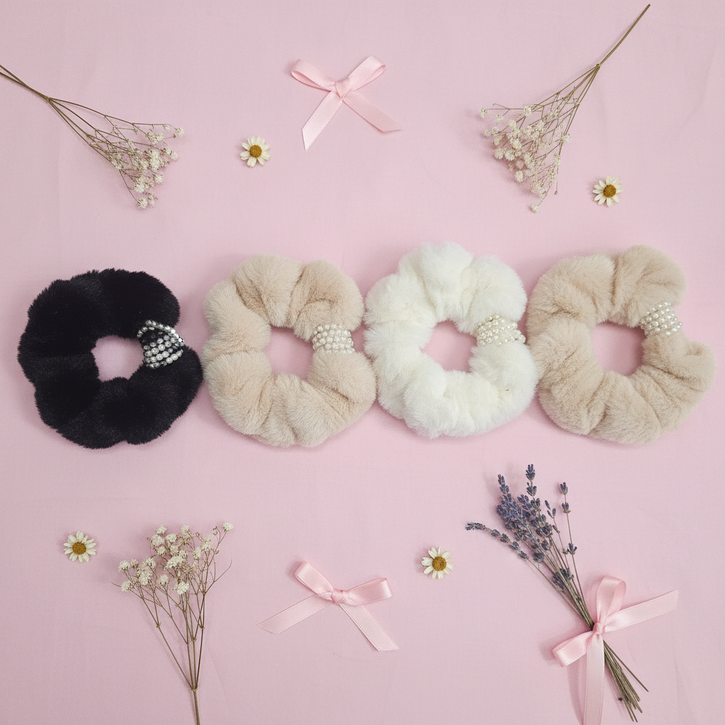 Pearl Fur Scrunchie (Random Colour)