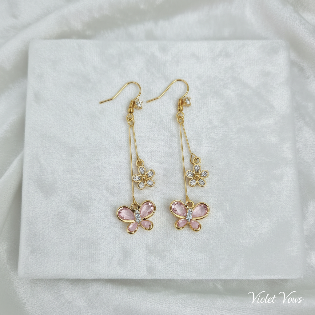Pink Butterfly Drop Earrings