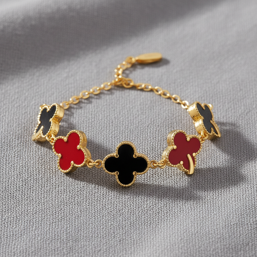 Five Clover Bracelet - Black & Red