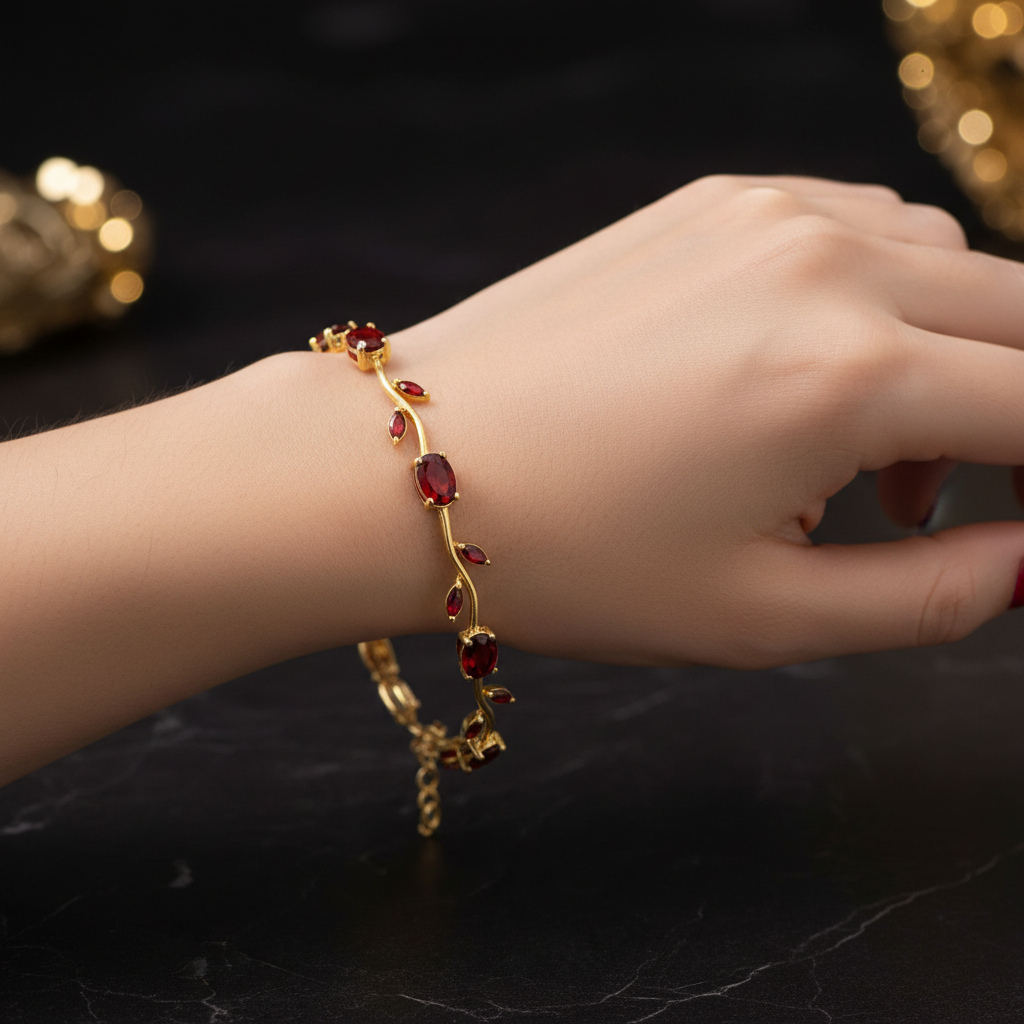 Red Garnet Tulip Gemstone Bracelet