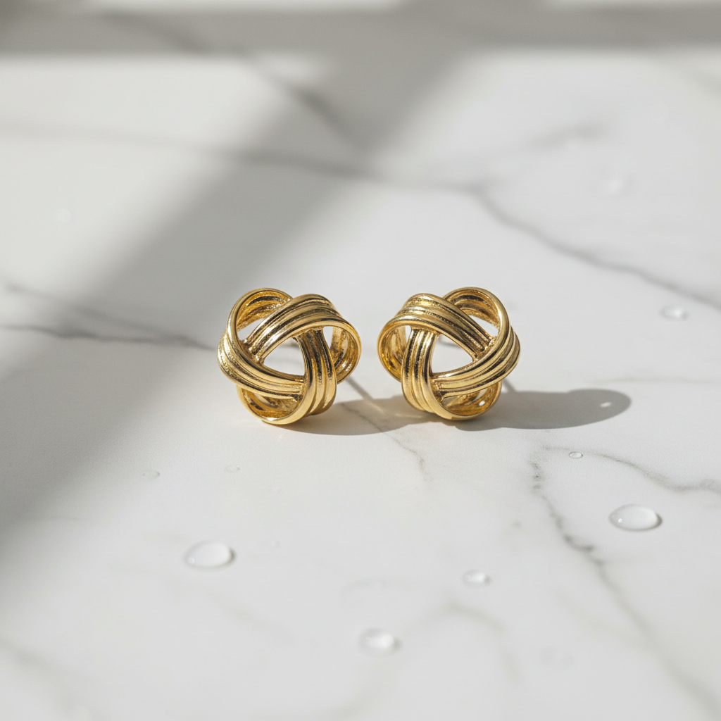 Gold Woven Knot Stud Earrings | Anti-Tarnish