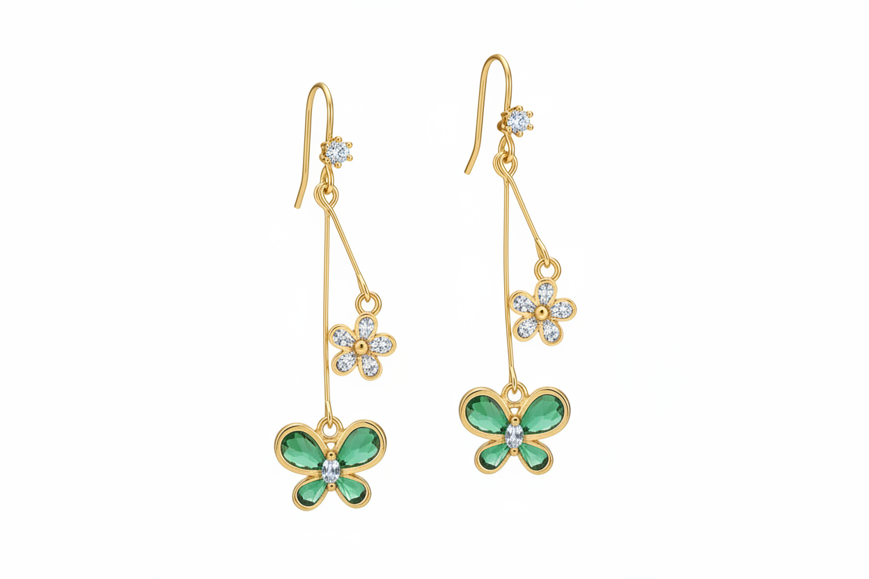Green Butterfly Drop Earrings