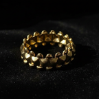 Gold Double Spike Pyramid Crown Open Cuff Ring - black velvet dramatic editorial shot