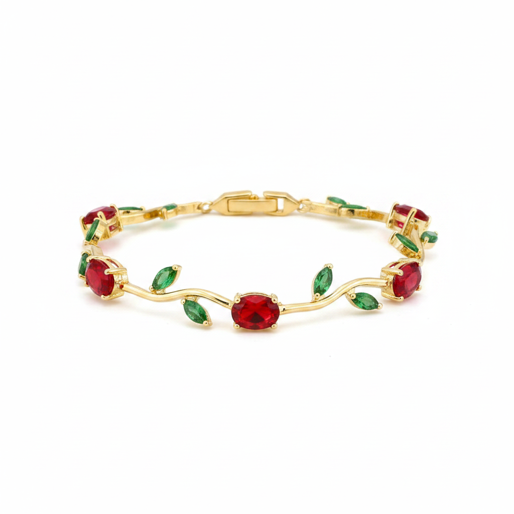 Red & Green Tulip Gemstone Bracelet