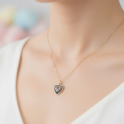 Black Hollow Heart Charm Necklace