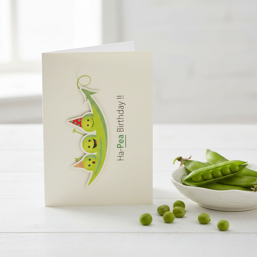 Greeting Card lifestyle photo with birthday decorations and fresh peas