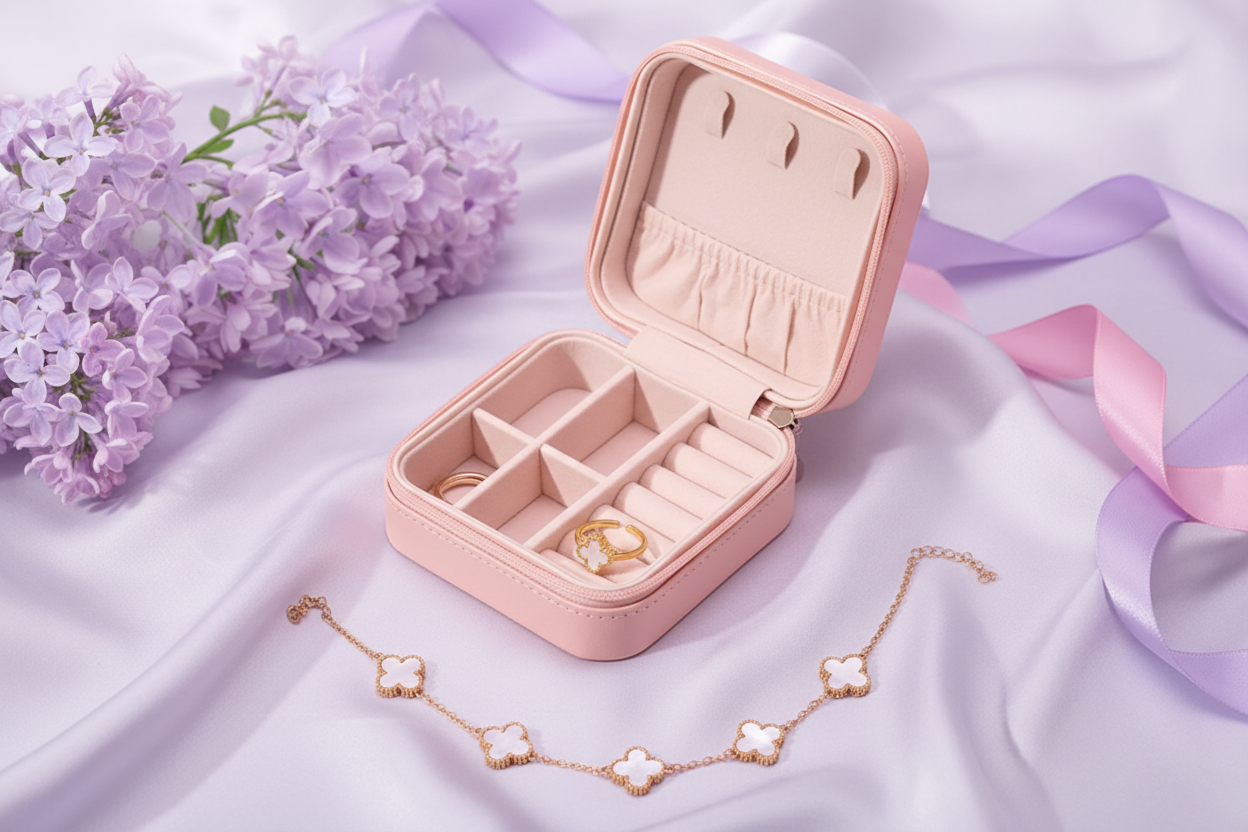 White Clover Jewelry Gift Set with Travel Organizer - Styled