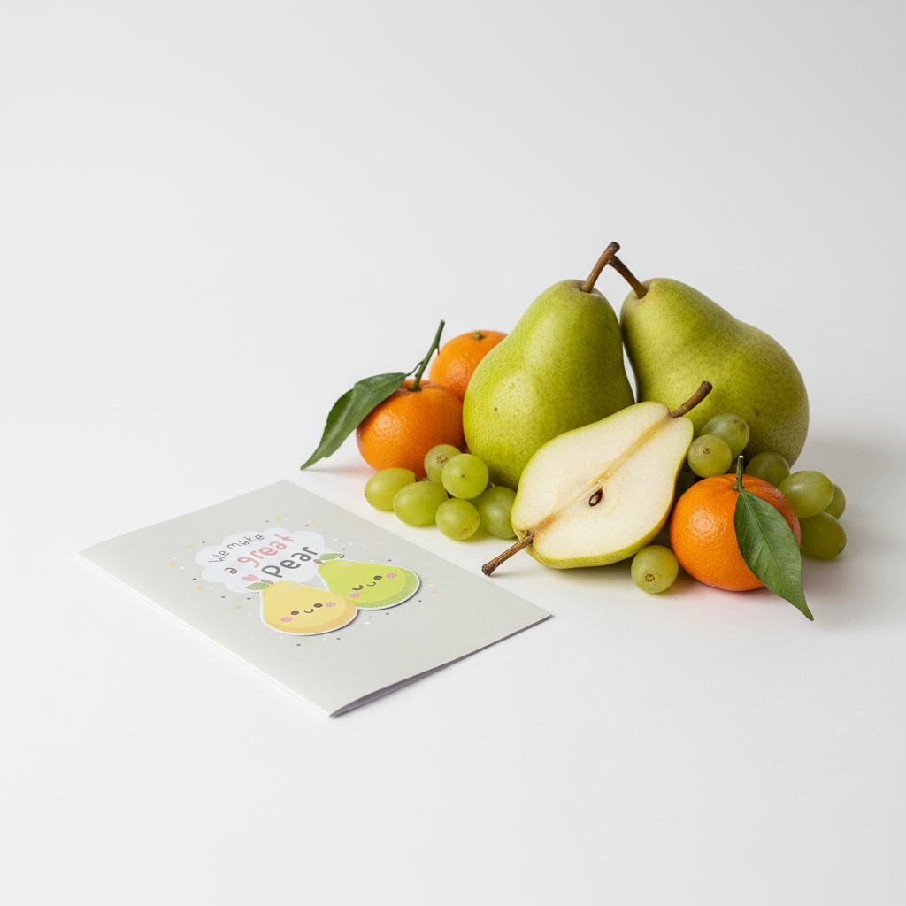 Greeting Card lifestyle photo with fresh pears and fruit