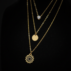 Triple Layer Sunflower Heart Necklace – Gold Chain