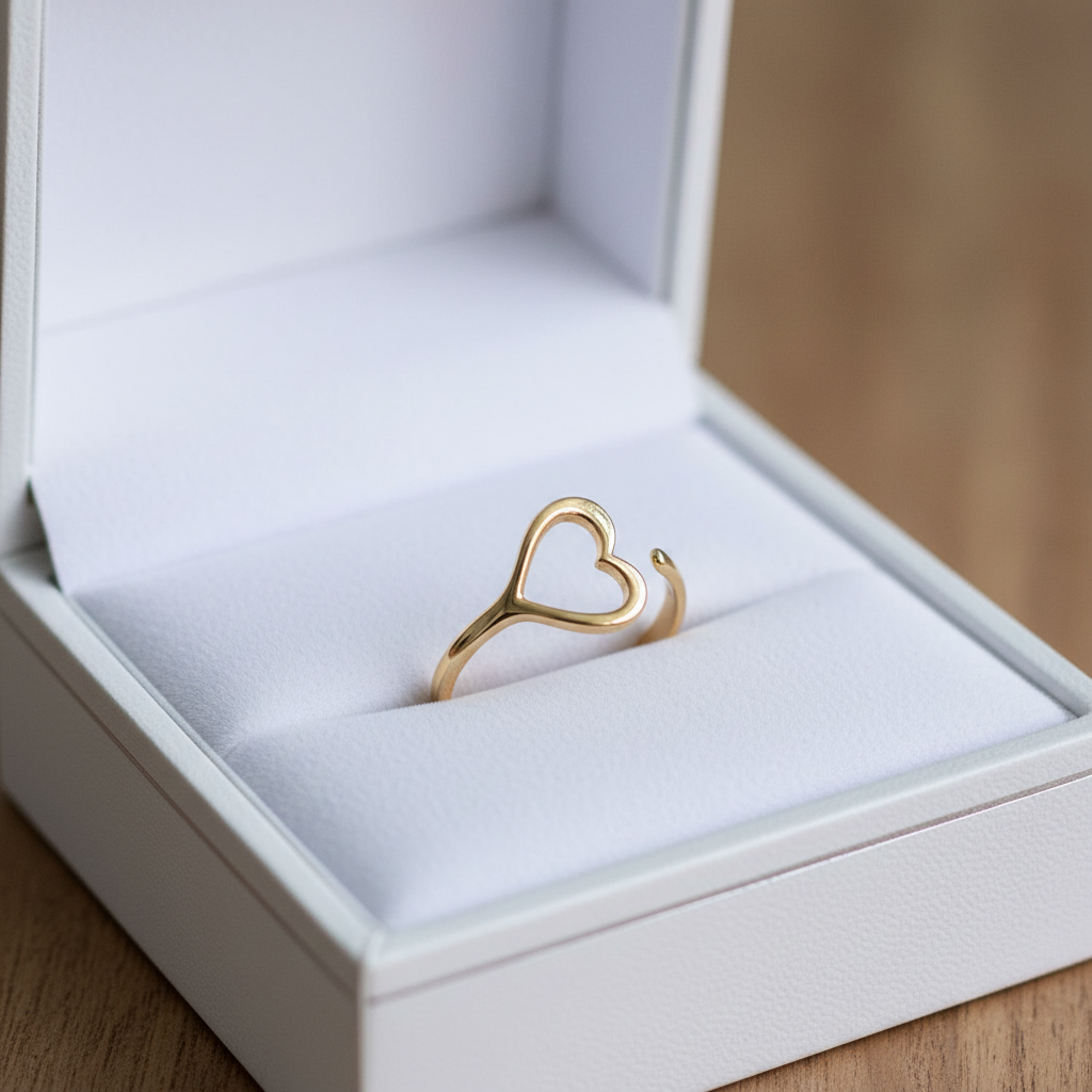 Gold Open Heart Adjustable Ring - Dainty Minimalist Love Ring
