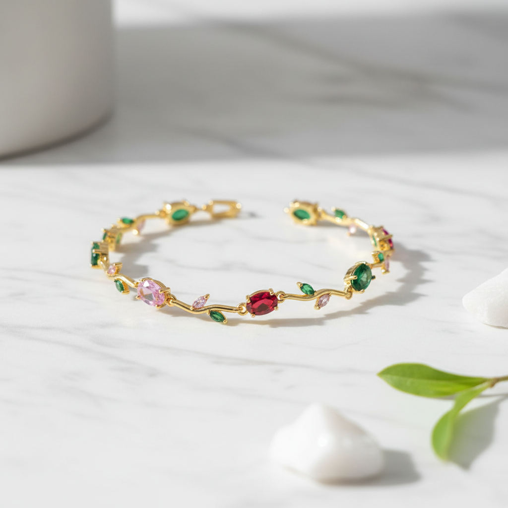 Multicolor Tulip Gemstone Bracelet - Pink Green Red