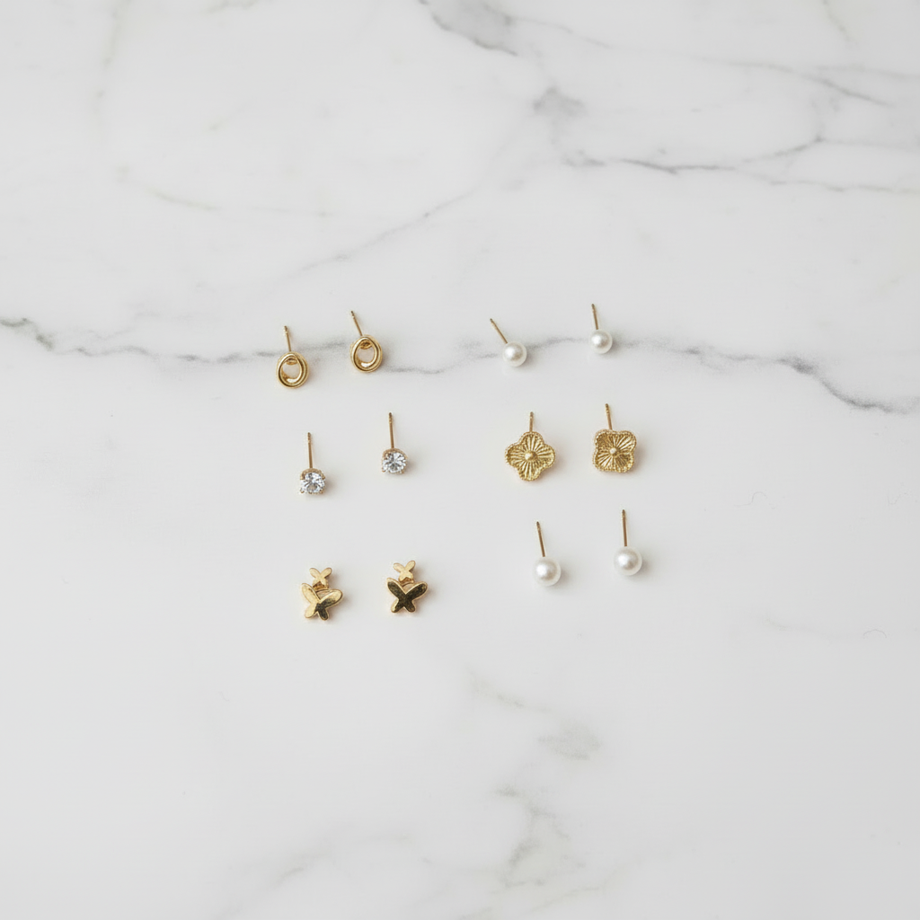 6-Pair Weekly Gold Stud Earrings Set