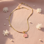 Pink Enamel Daisy Flower Pendant Necklace | Anti-Tarnish Gold Snake Chain