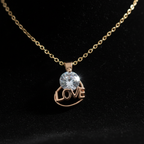 Crystal LOVE Heart Pendant Necklace – Gold Chain