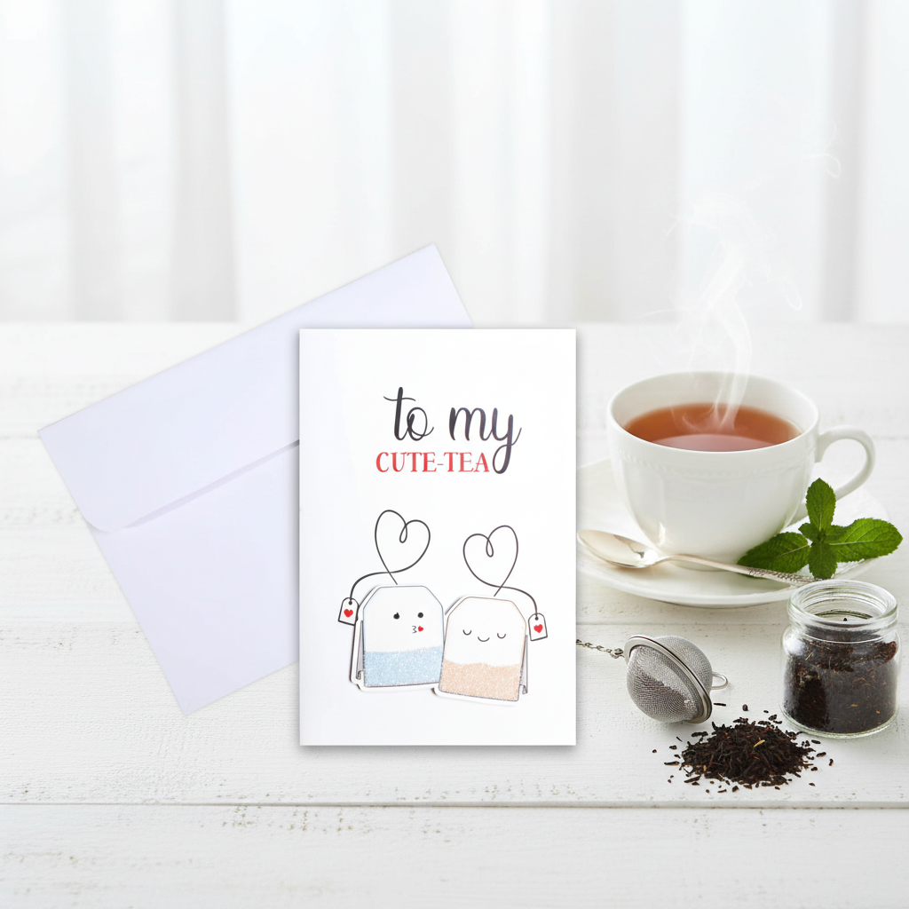 Greeting Card lifestyle photo with tea cup and tea accessories