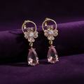 Blush Pink Zircon Teardrop Drop Earrings | Floral CZ Gold