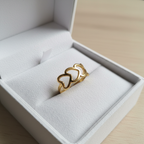 Gold Triple Open Heart Adjustable Ring - Romantic Linked Hearts Ring