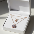 Rose Gold Double Layer Heart & Crystal Cluster Necklace - Plain Heart & 4 Crystal Hearts